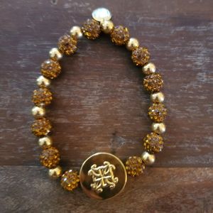 Rustic Cuff Brandi Gold & Gold Beaded Engraved Stretch Bracelet
